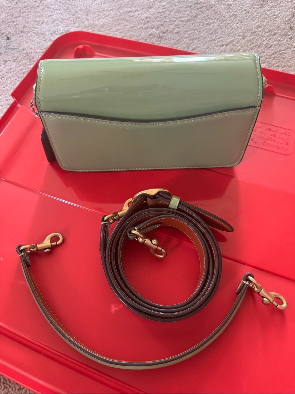 Coach Light Green Patent Leather Crossbody with Gold-Tone Hardware - Picture 3 of 4